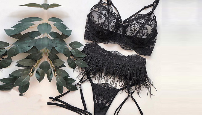 3-Piece Black Ballerina Lingerie Set - 3 Sizes