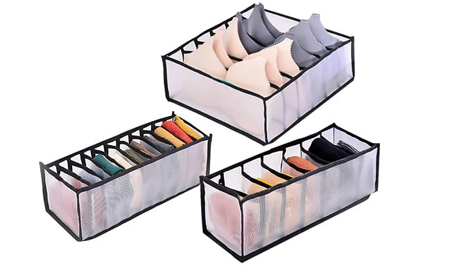 3-Piece Mesh Clothes Drawer Organiser Set - 5 Colours