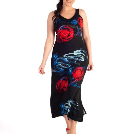 Black/Multi Print Sleeveless Jersey Maxi Dress
