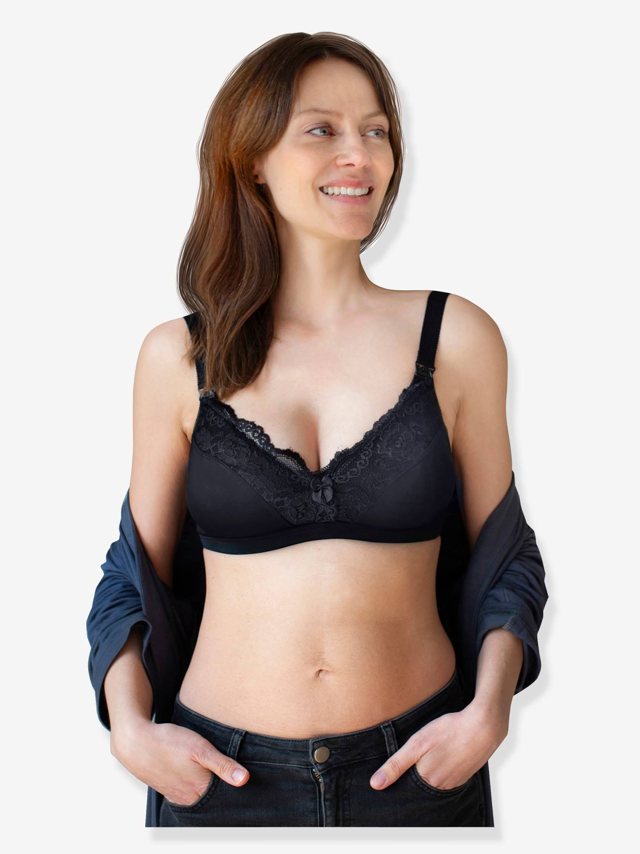 Lace Trim Nursing Bra by CARRIWELL black