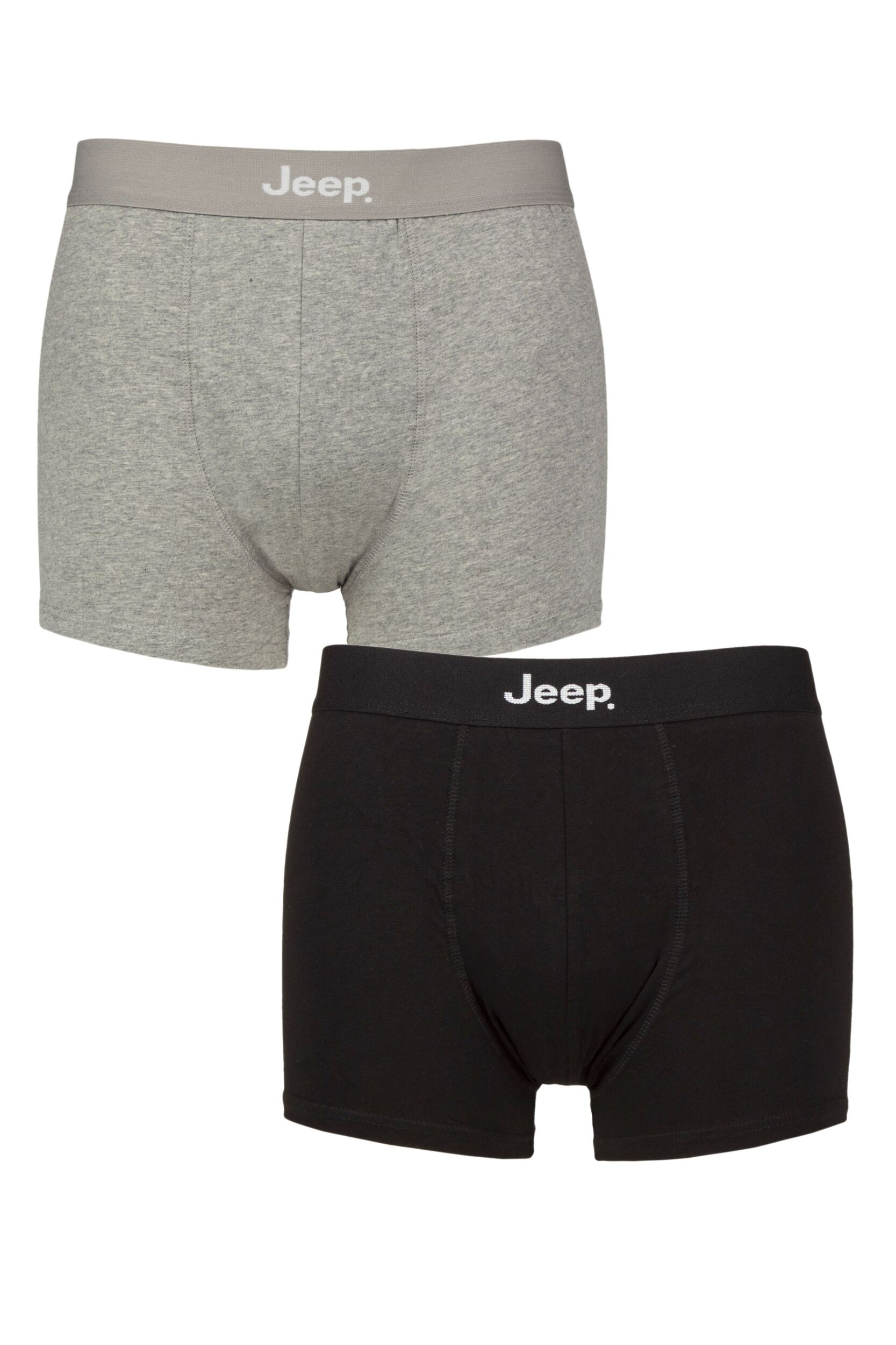 2 Pack Black / Grey Marl Cotton Plain Fitted Hipster Trunks Men's Small - Jeep