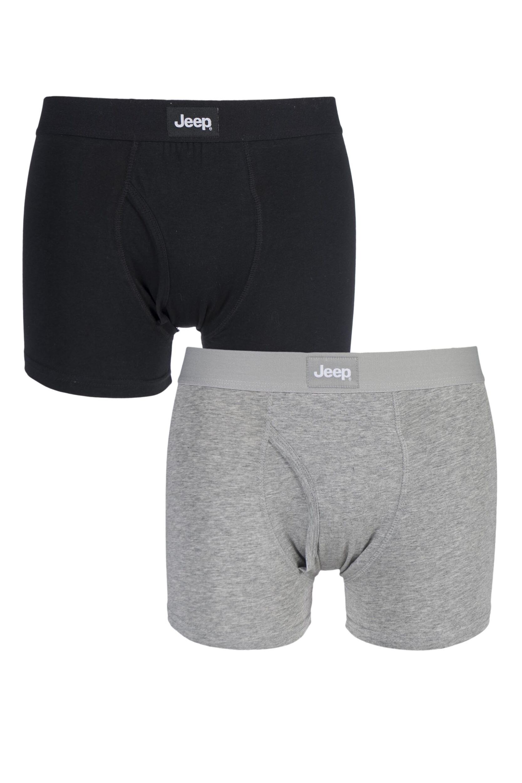 2 Pack Black / Grey Marl Cotton Plain Fitted Key Hole Trunk Boxer Shorts Men's Small - Jeep