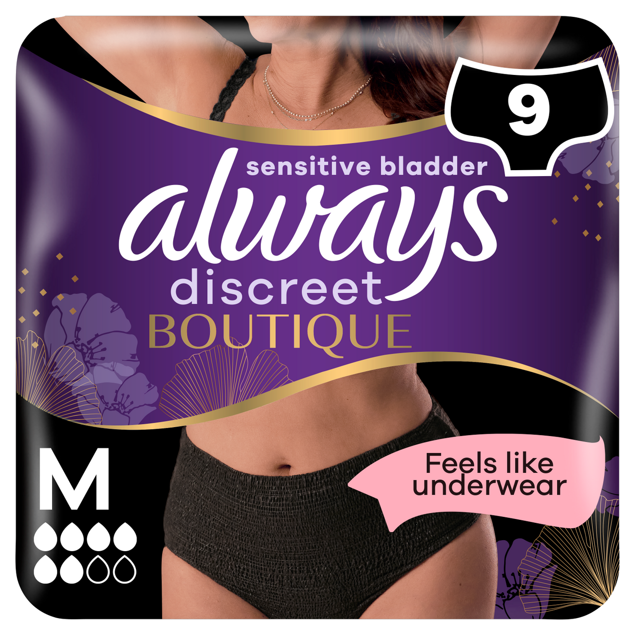 Always Discreet Boutique Incontinence Pants Women Black Plus Medium 9 Pants