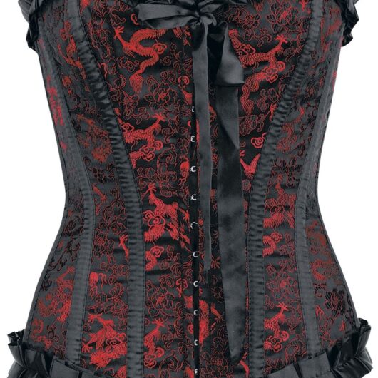 Burleska Corsage - Lily Hook Red Dragon - S to L - for Women - black-red