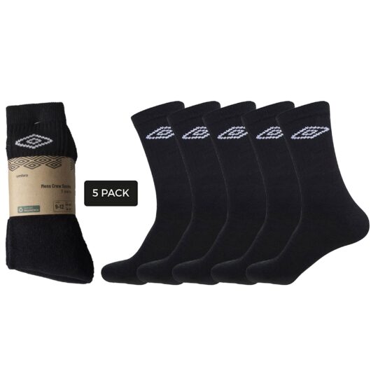 Mens Umbro Crew Socks | 5 Pairs - Black / UK 6-8