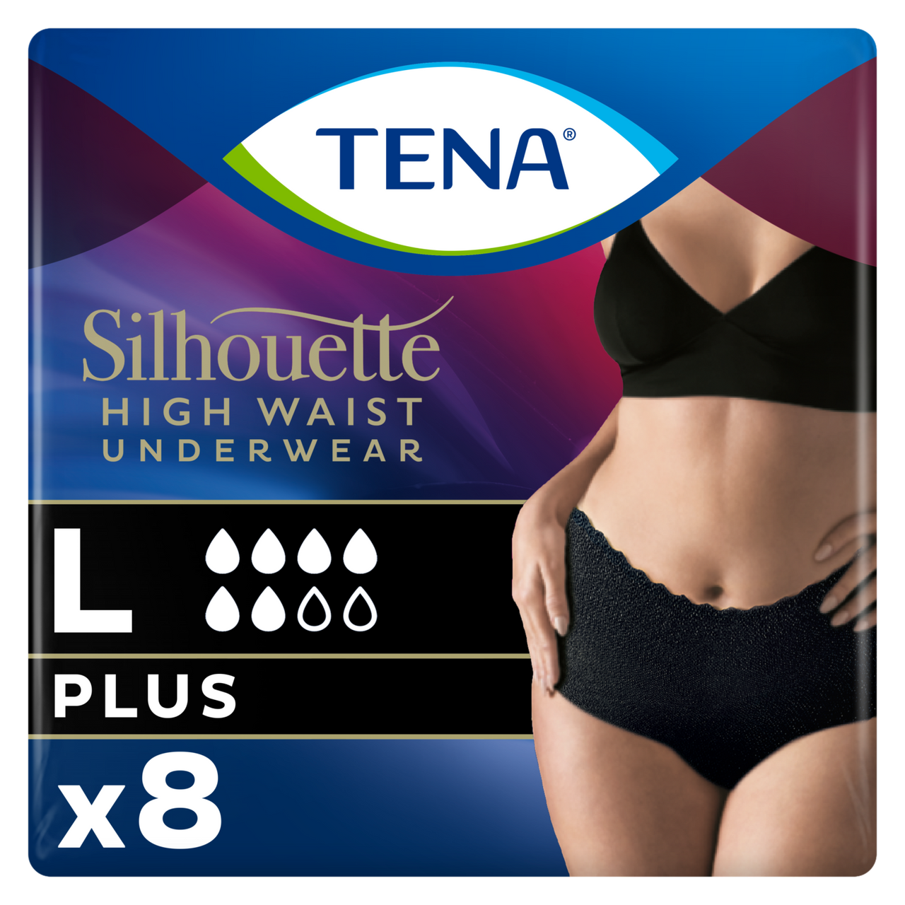 TENA Silhouette Plus Black Large 8 Pack