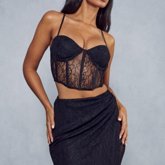 Womens Lace Corset Top - black - 16, Black