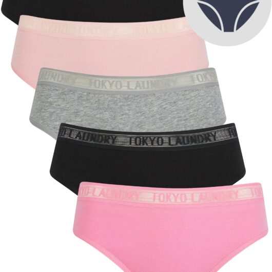 Womens Underwear Ayla 4 (5 Pack) Cotton Assorted Briefs with Mesh Waistband in Moonlight Mauve / Jet Black / Light Grey Marl / Bleached Mauve / XS - Tokyo Laundry