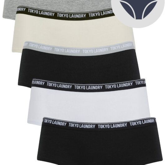 Womens Underwear Esther (5 Pack) Assorted Stretch Cotton Briefs in Jet Black / Bright White / Jet Stream / Light Grey Marl / XS - Tokyo Laundry