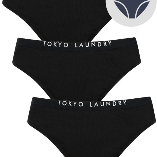 Womens Underwear Oti (3 Pack) Assorted Stretch Cotton Briefs in Jet Black / XS - Tokyo Laundry