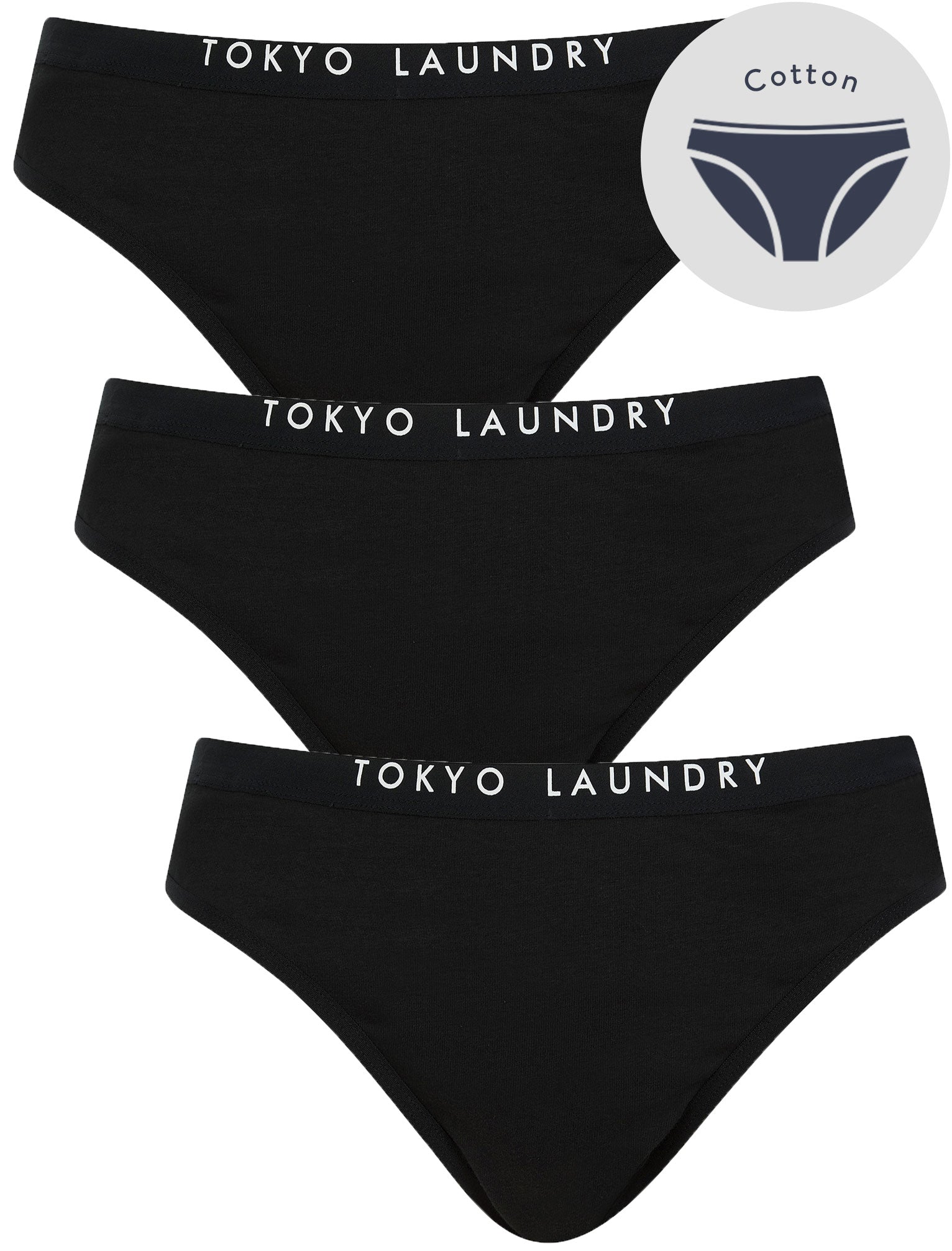Womens Underwear Oti (3 Pack) Assorted Stretch Cotton Briefs in Jet Black / XS - Tokyo Laundry