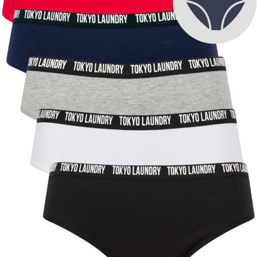 Womens Underwear Zara 15 (5 Pack) Assorted Stretch Cotton Briefs in Jet Black / Bright White / Light Grey Marl / Peacoat Blue / Chinese Red / XS - Tokyo Laundry